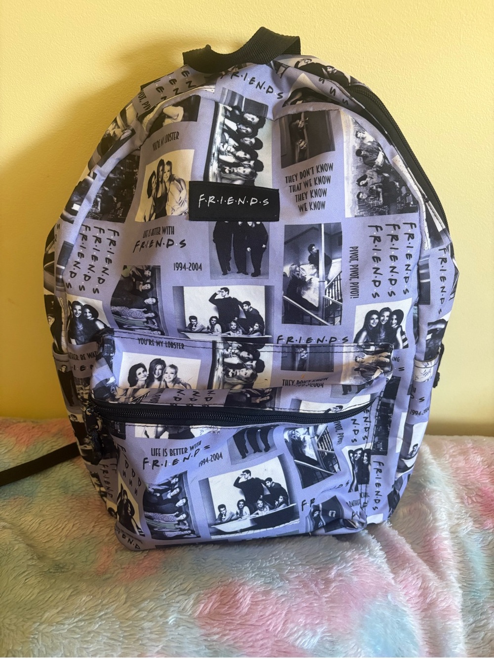 Amazon Essentials Black & White Friends Print Backpack